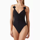 Deep V Sexy Hollow Pure Black Conjoined Bikini Women 2025
