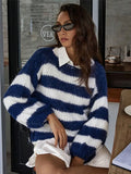 Blue And White Stripes In Autumn And Winter 2025, Loosely Lazy Knitted Sweater