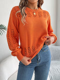 Wind Shooting Autumn And Winter Casual Pure Color Hollow Lantern Sleeve Sweater Women's