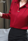 Women's Silk Shirts 2023 Spring Fashion Solid Loose Fashion Ladies Tops Button Long-sleeve Blouse Turn-down Collar Women