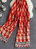 Bohemian Women Printed Jumpsuits Female Sexy Slash Neck Off Shoulder High Waist Wide Leg Loose Romper Vacation Beach