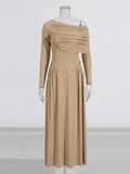 Bodydress Dress Women 2025 Autumn And Winter New Hanging Oblique Shoulder Design Folds Appear Slim Tea Break