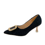 Source Of Light Luxury Buckle High Heel Women's Fine Heel Black Working Shoes Tip Single Shoes 2025 Autumn