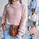 Red Explosion Autumn And Winter High-Neck Long Sleeve Hollow Casual Base Knitted Sweater Women's