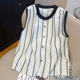 Striped Thin Sleeveless Shirt For Women In The Summer Of 2025 New Loose-Fitting Small Vest