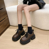 Women's Shoes Spring And Autumn High-End Thick-Skin Thick-Heeled Small Leather Shoes Ladies Light Mouth Retro Lace With Skirts Women's Fashion Single