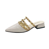 Rivet Cool Slippers Women Wear Flat-Bottomed Summer Shoal Sharp Leather Tip Half