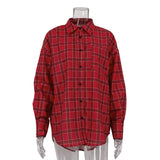 Zingj 2023 New Women's Red Plaid Shirt With Women's Casual Design Sense Loose Long-Sleeved Shirt-Outfit