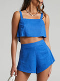 Women Two Piece Outfits Sleeveless Tank Top High Waist Shorts Set Solid Color Loose Summer 2pcs Short Sets