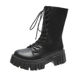 Boots Female 2025 New Fall British Wind Thick Bottom Casual Strap Middle Boots High Heel Ins Web Celebrity
