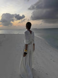 Spring And Summer New Hot Shawl Folding V-Neck Design High-Waisted Long Dress