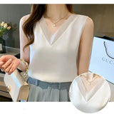 Tops for Women Satin Mesh Female Tank Top Sexy V-neck Woman Vest White Basic 2023 Ladies Tops Sleeveless Women