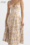 Women Floral Print Long Dress Summer Chic Short Sleeve Spaghetti Strap Split A Line Party Sundress Ladies Holiday Beach