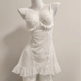 Mesh Pyjamas Women's Spring And Autumn With Chest Pads Small Breast Lace Pure Desire Hanging Aja Skirt Autumn Homewear