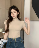 Zingj Desire Wind Half High Turtleneck Short-Sleeved T-Shirt Female 2024 Summer Slim Show Thin Bottom Shirt With Student Jacket Ins