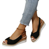 New Fish Mouth Bow Buckle Thick Bottom Slope Sandals Women's Large Size Hemp Rope Bottom Flat Bottom Women