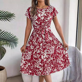 Shooting 2025 Spring And Summer Elegant Flowers Short Sleeves Big Folding Dress Women's
