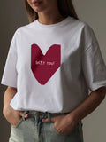 Sale Of Simple Love Print T-Shirts For Girls In Summer Free-Round Collar Pure Cotton Short-Sleeved