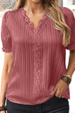 Summer Hollow Out Short Sleeve Tops Office V-neck Blouse Women Lace Mujer Loose Ladies Simple Casual Shirts Elegant