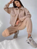Solid Women's Dress Loose Waist Trousers Casual Long Sleeve Two Sets Single Buckle Coat Jacket