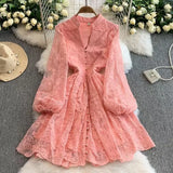 Spring And Summer Sweet Court Style V Collar Lantern Sleeve Fashion Embroidery Spoon Thin A Word Elegant Dress Woman
