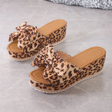 Bow-Bottomed Slippers Female Leopard-Print Cloth One-字字 Slope And Cool Slippers
