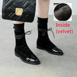 Korea 100 British comfortable tie leather tip low heel Martin boot woman flat bottom short
