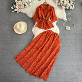 Luxury Retro Temperament Female Short-Sleeved Single Buckle Shirt High-Rise Half-Dress Two Sets Of Lace Fashion