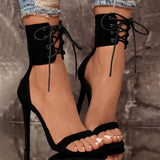 Type Ankle Wrist Tie Woman 2025 Summer New Large-Size Fine Heel Black Cool Ultra-High Heel
