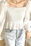 Solid Sweet Shirt Fashion Women Clothing 2023 Spring Korean Long Sleeve Blouse Slash Neck Ruffles Tops Blusa Mujer
