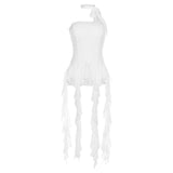 New Pure Hottie Wind Lotus Side Splicing Ribbon Braid Vest Woman Slimming Irregular