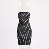 Spring 2025 New Sexy Hot Boa Feng Shui Drill Splicing Design High-Waisted And Hip-Bossed Dress Dress