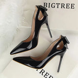 Shoes Patent Leather Women Heels Pointed Toe Woman Pumps Sexy High Heels 2022 Hot Bow-Knot Pumps Women Stiletto