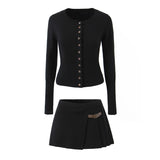 Suit Women 2025 Autumn Temperament Hottie Knitted Cardigan + High-Waist Leather Buckle Hundred-Fold