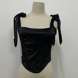 Zingj Bundle Waist Show Back Strap Top Female Feeling Party Wind A Word Collar