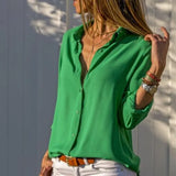 Spring and Summer Fashion Shirt Office Lady V-neck Button Long-sleeve Blouse Solid White Shirt Casual Tops Women