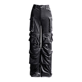 Zingj 2024 New Fashion Design Sense Splicing Pocket Decorative Design Sense High Waist Velvet Pants Straight Tube Cargo