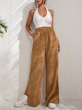 Autumn And Winter New Women's High-Waisted Slacks Solid Color Corduroy Splicing Open Trousers