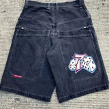 Pocket Embroidered Letter Print Jeans Men's Shorts Summer Vintage Super Wide-Legged