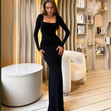 Zingj Women's Autumn And Winter New Fashion Temperament Pure Color Slim Tie With U-Neck Long-Sleeve