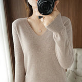 Zingj The 2023 Fall / Winter New Women's Knit Sweater Pullover Women's V-Neck Bottom Plush Sweater-Outfit
