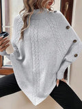 And Winter New Sweater Women's Knit Fashion Stucked High-Necked Button Bat Sleeve