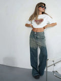Street Style Low-Waist Gradient To Do Old Mop Jeans Women's Summer 2025 Trend With New