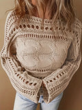 Women's 2025 Crochet Burqa Hollow Women's Long-Sleeved Round-Neck Short Top Beach
