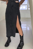 Denim Skirt Midi Women's High-waisted Spring A-line Pencil Female Jeans Vintage Skirt with Side Slit for Women