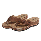 Zingj Summer Plus-Size Sandals Female Multi-Color Handmade Retro Flowers Flat Slope And Clip Toe