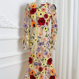 Women's Dress Early Spring New French Heavy Industry Three-Dimensional Flowers Embroidered Waist Repair Fishtail Dress