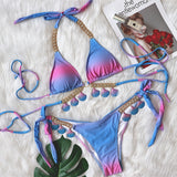 Zingj New Sexy Strap Gradient Print Women's Split Swimsuit Luxury Crystal Diamond Bikini Shell