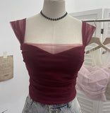 Real-Spat Thai-Style Small Design Mesh Yarn Draw-Folded Breast Sling Sling With Bra Cushion Short Sleeveless Top