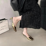 Temperament Bag Head Half Slippers Women's Spring And Summer 2025 New Square Head Silver Fashion Evening High And Women's